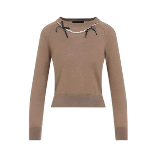Crewneck Sweater With Pearl And Bow Detail