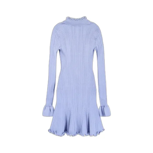 Ribbed Knit Dress With Ruffle Trim