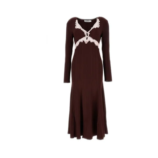 Ribbed Knit Midi Dress With Lace Trim