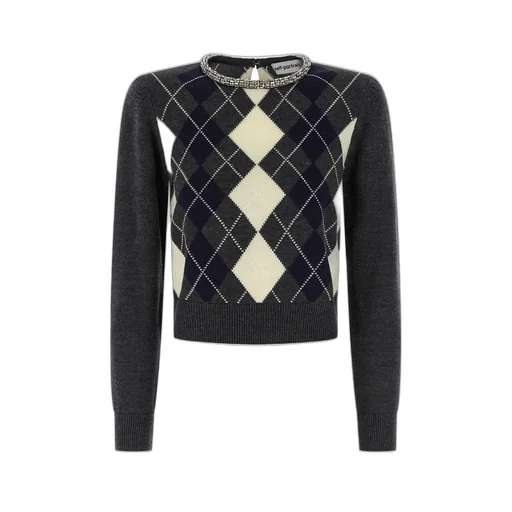 Argyle Knit Sweater With Embellished Collar