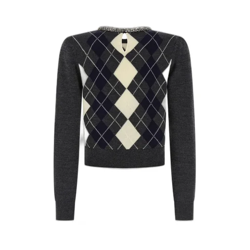 Argyle Knit Sweater With Embellished Collar