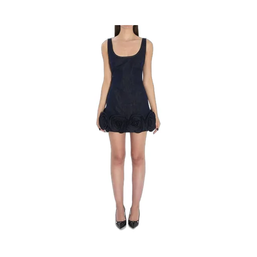 Denim Mini Dress With Rose AppliquÉS