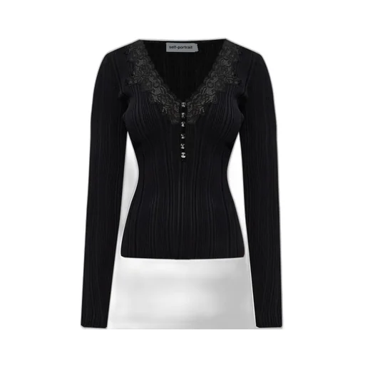 Ribbed Knit Cardigan With Lace Trim