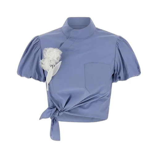 Cropped Shirt With Flower Applique