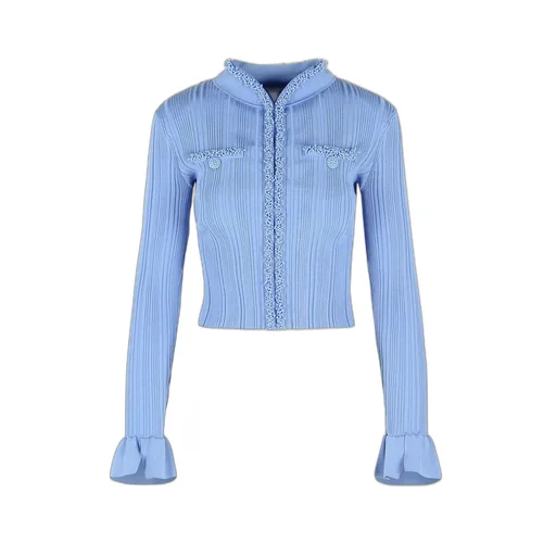 Ribbed Knit Cardigan With Beaded Trim