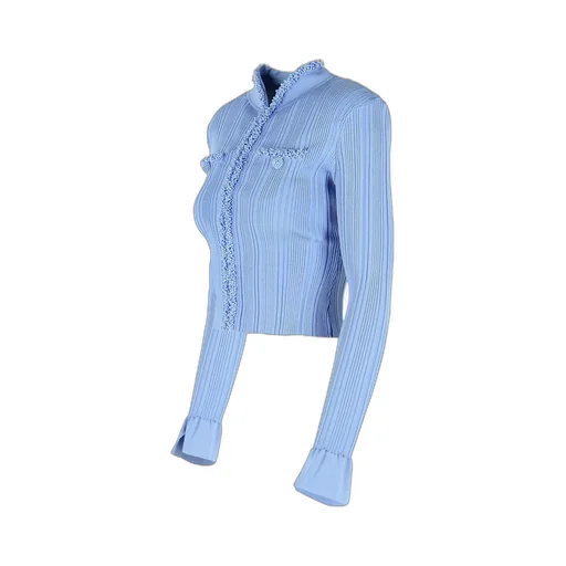 Ribbed Knit Cardigan With Beaded Trim