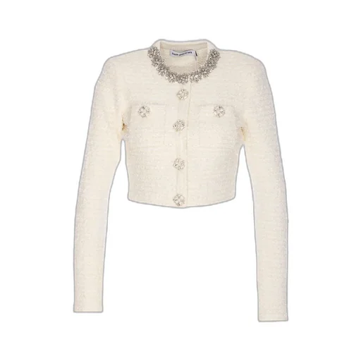 Cropped Tweed Cardigan With Embellished Collar