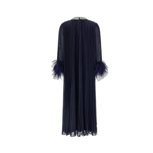 Pleated Maxi Dress With Feather Cuffs