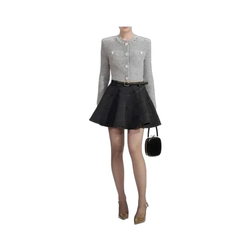 Embellished Cardigan And Flared Skirt Set
