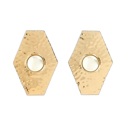 Hexagonal Earrings With Pearl Detail