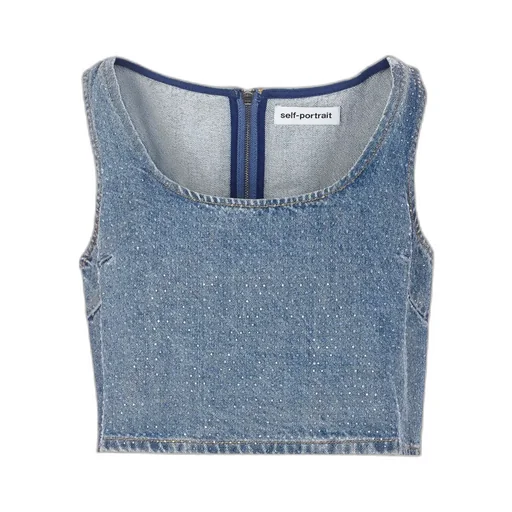 Denim Crop Top With Rhinestones