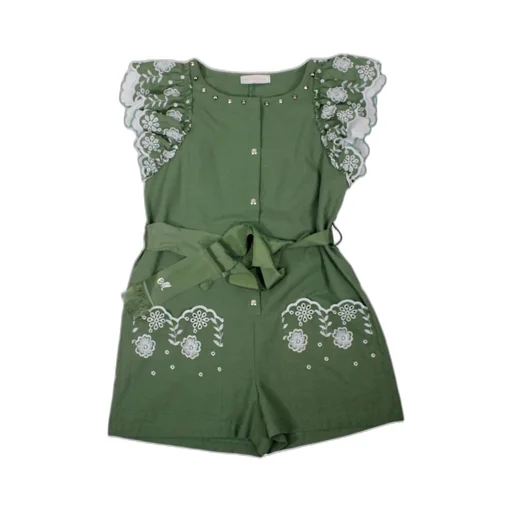 Monnalisa Floral Detailed Belted Jumpsuit