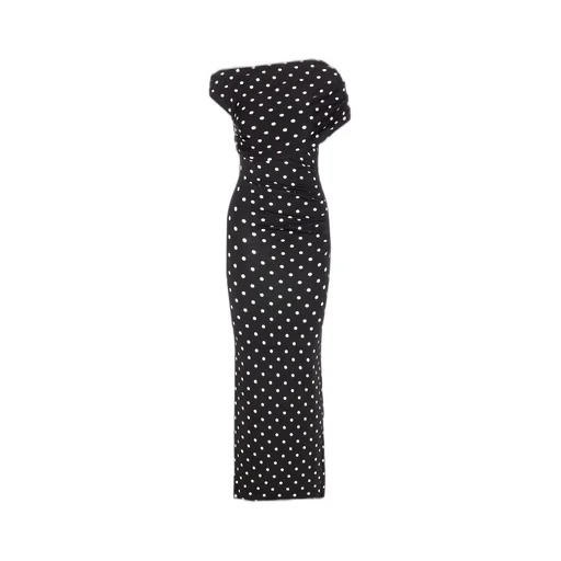 One-Shoulder Polka Dot Maxi Dress
