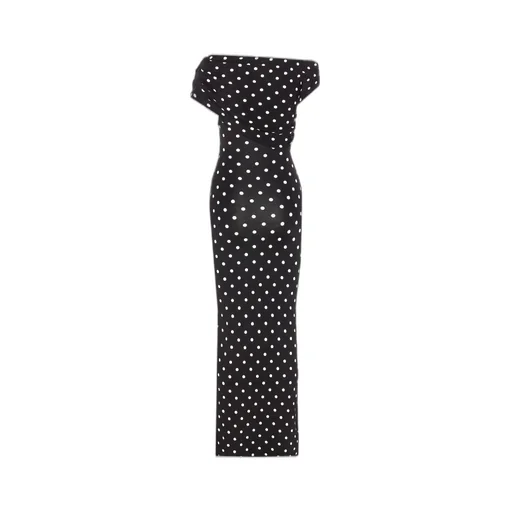 One-Shoulder Polka Dot Maxi Dress