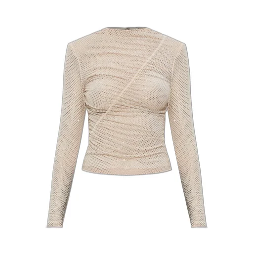 Long Sleeve Ruched Mesh Top