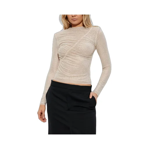 Long Sleeve Ruched Mesh Top