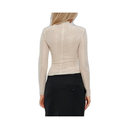 Long Sleeve Ruched Mesh Top