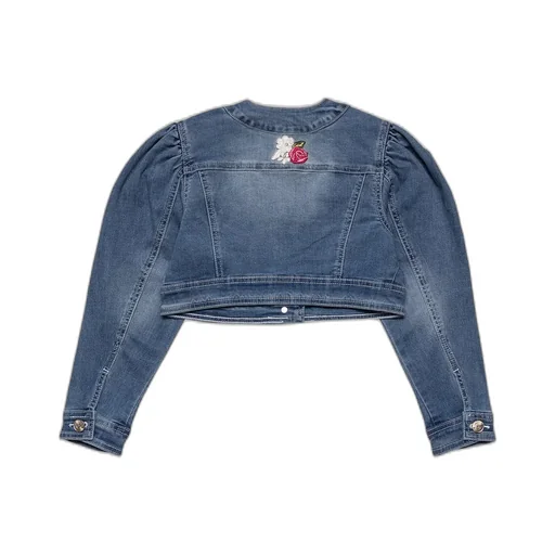 Monnalisa Floral Embroidered Denim Jacket