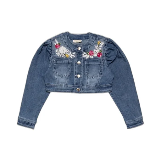 Monnalisa Floral Embroidered Denim Jacket