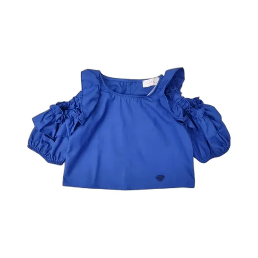 Monnalisa Round-Neck Ruffled Cut-Out Top