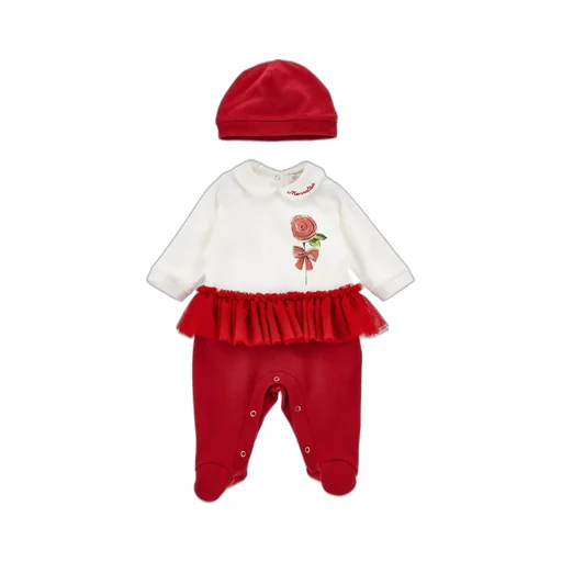 Monnalisa Logo Embroidered Ruffle-Detailed Babygrow Set