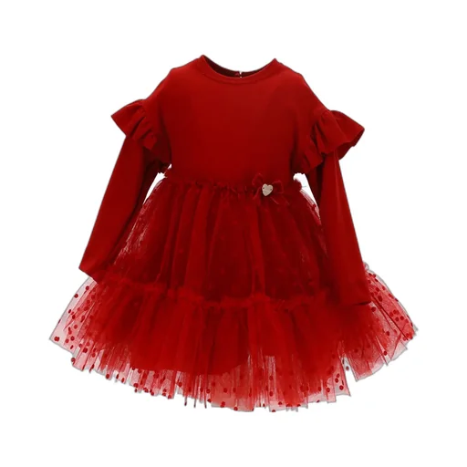 Monnalisa Long-Sleeved Tulle Panelled Dress