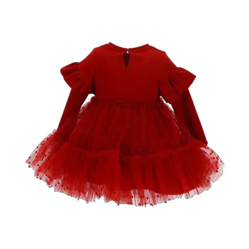 Monnalisa Long-Sleeved Tulle Panelled Dress
