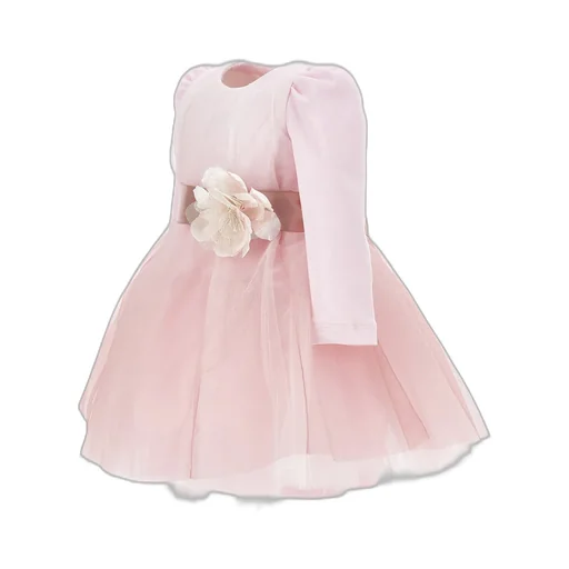 Monnalisa Floral Detailed Tulle Overlay Flared Dress