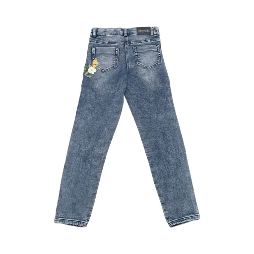 Monnalisa Floral Embroidered Denim Jeans