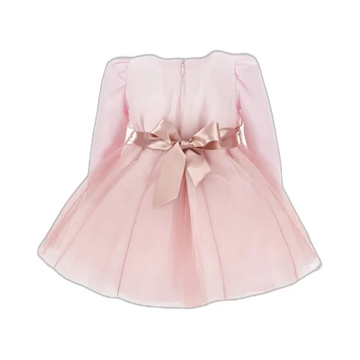 Monnalisa Floral Detailed Tulle Overlay Flared Dress
