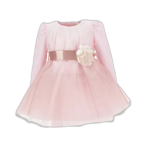 Monnalisa Floral Detailed Tulle Overlay Flared Dress