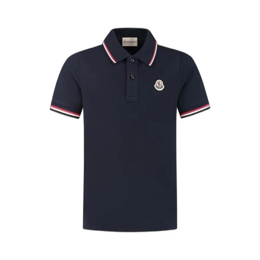 Moncler Enfant Logo Patch Strip-Trim Polo Shirt