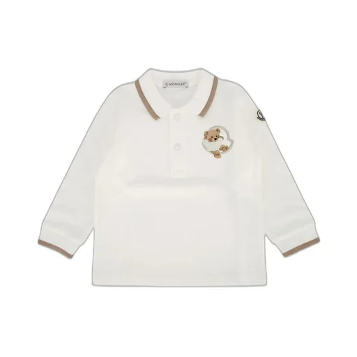 Moncler Enfant Teddy Bear Embroidered Long-Sleeved Polo Shirt