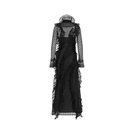 Long Ruffled Dress With Removable Ruched Collar