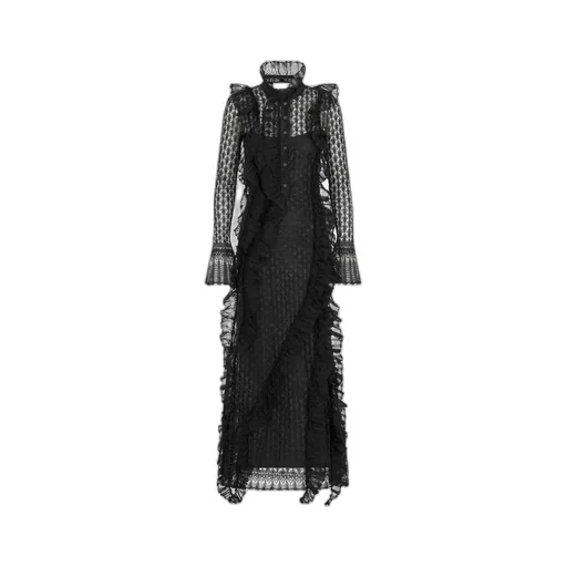 Long Ruffled Dress With Removable Ruched Collar