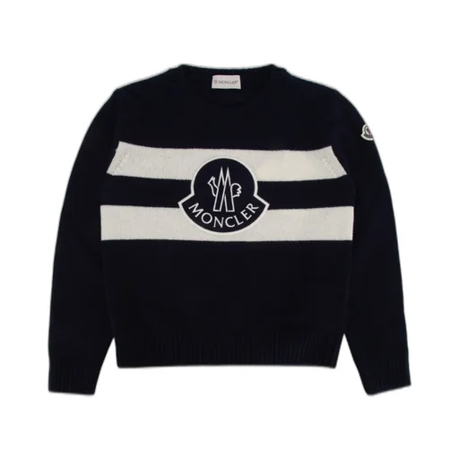 Moncler Enfant Logo Patch Striped Crewneck Jumper