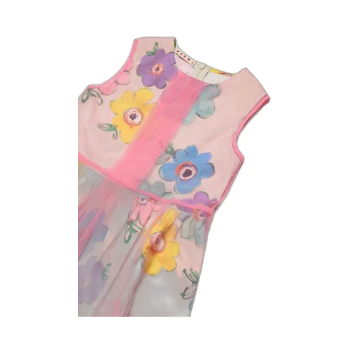 Marni Kids Floral Printed Tulle Sleeveless Dress