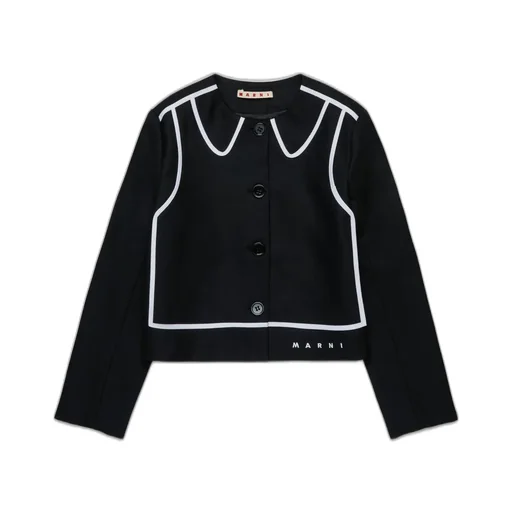 Marni Kids Logo Embroidered Flannel Jacket