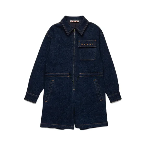 Marni Kids Zip-Up Denim Jumpsuit