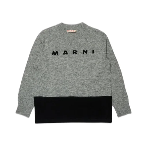 Marni Kids Logo Intarsia-Knit Two-Tone Jumper
