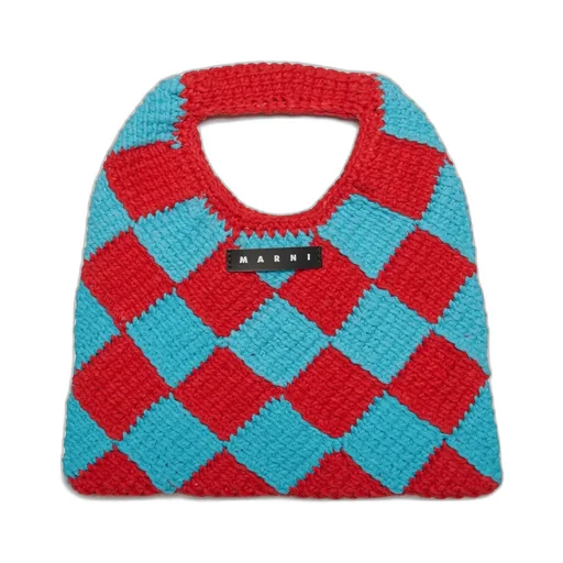Marni Kids Logo Patch Checked Crochet Shoulder Bag