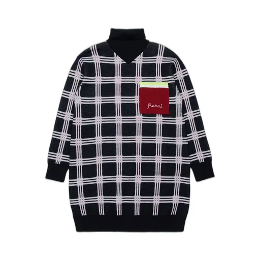 Marni Kids Roll-Neck Checked Knitted Dress