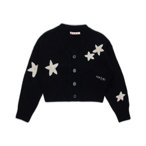 Marni Kids Logo Embroidered Knit Cardigan