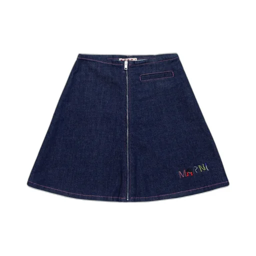 Marni Kids Logo Embroidered Denim Skirt