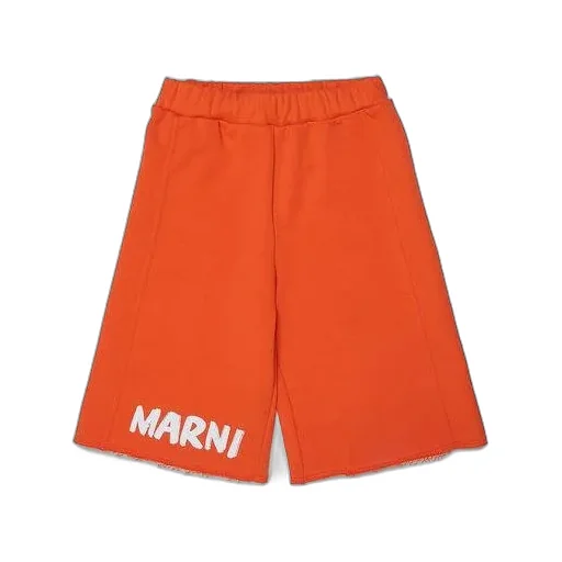 Marni Kids Logo Print Raw-Cut Hem Shorts