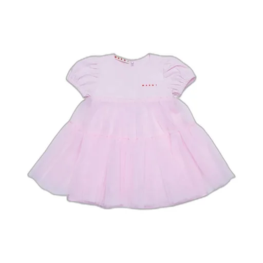 Marni Kids Logo Embroidered Balloon Sleeved Dress