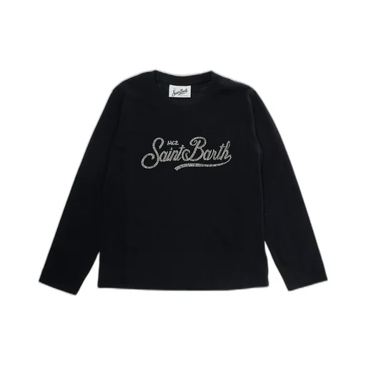 Mc2 Saint Barth Kids Rhinestone Logo Long Sleeve Top