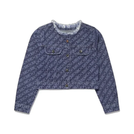 Michael Kors Kids Logo Printed Frayed Detailed Denim Jacket