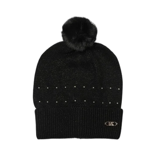 Michael Kors Kids Logo-Plaque Pompom Turn-Up Beanie Hat