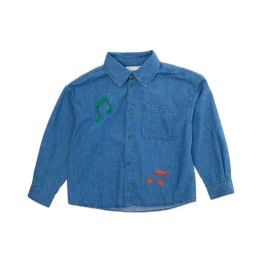 Note Embroidered Buttoned Denim Shirt